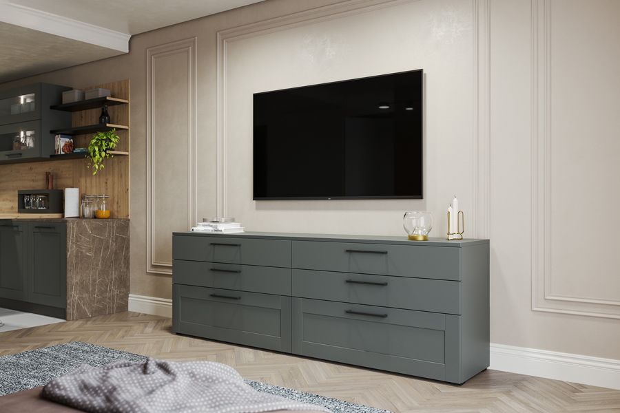 умба под телевизор может быть оснащена выдвижными ящиками