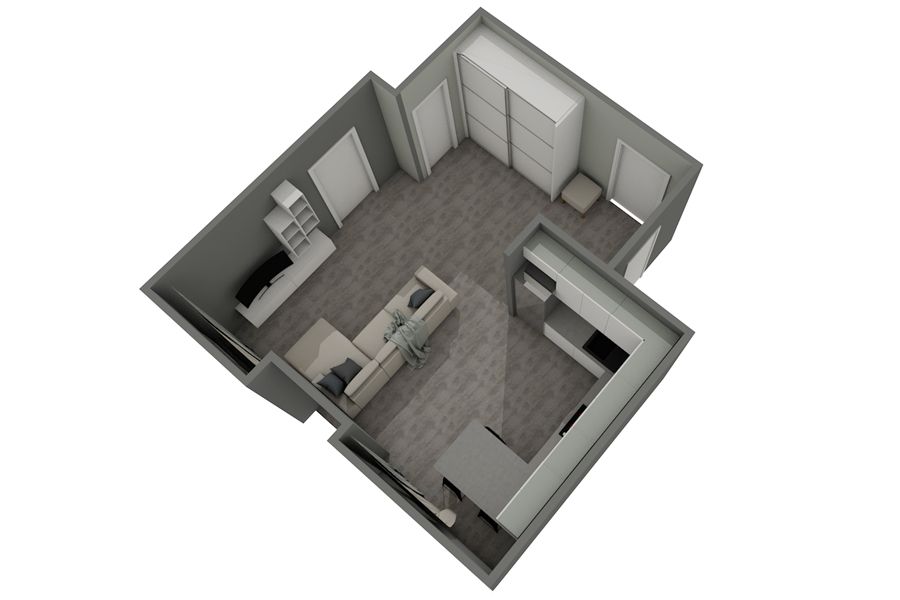 Квартира-студия, место под кухню 3,6х2,1 метра