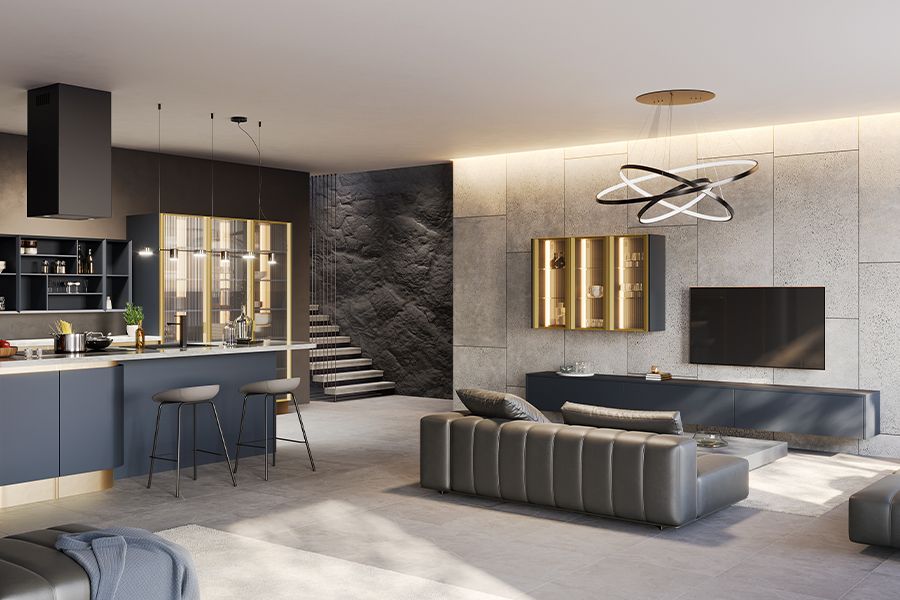 Кухня и гостиная в едином стиле
