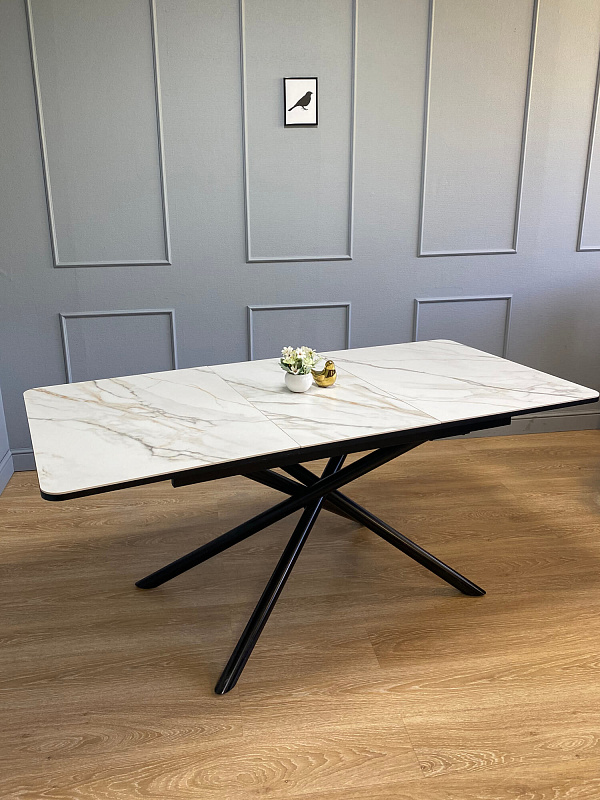 Стол обеденный Kenner DK1200 Черный / Мрамор золотой