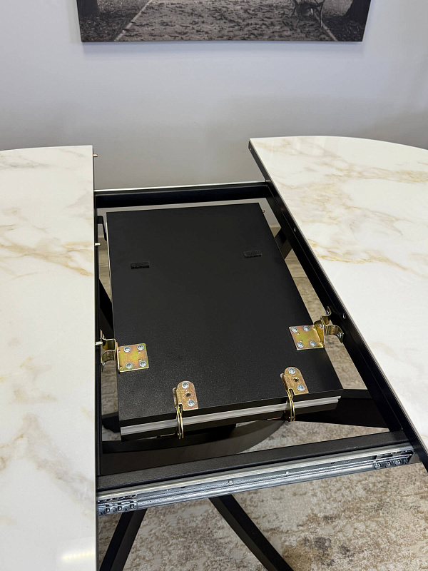 Стол обеденный Kenner R1100s Черный / Мрамор белый глянец