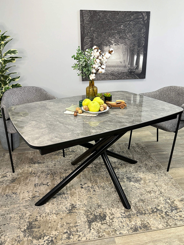 Стол обеденный Kenner DF1250 Черный / Мрамор серый глянец