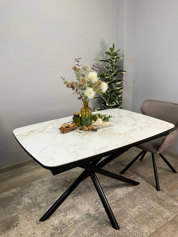 Стол обеденный Kenner DF1250 Черный / Мрамор белый глянец