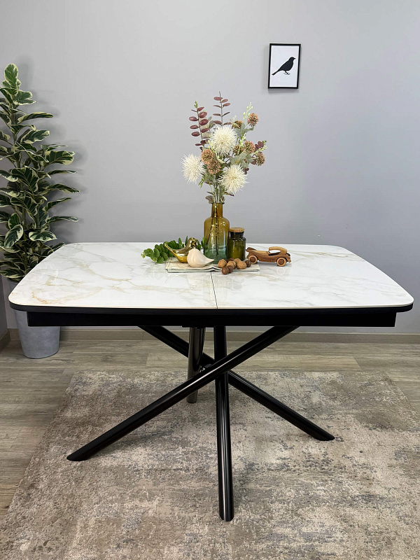 Стол обеденный Kenner DF1250 Черный / Мрамор белый глянец