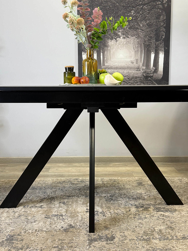 Стол обеденный Kenner DL1300 Черный / Мрамор серый глянец