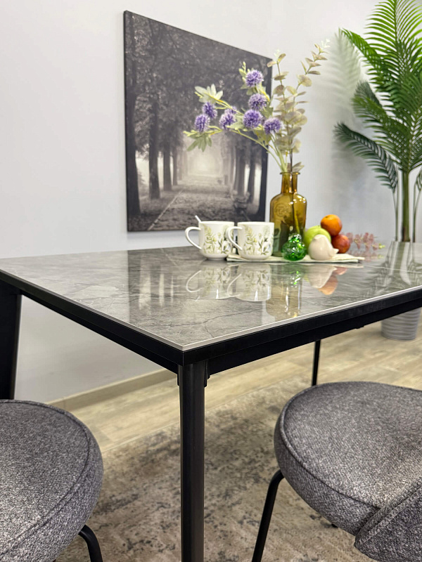 Стол обеденный Kenner KR1400 Черный / Мрамор серый глянец