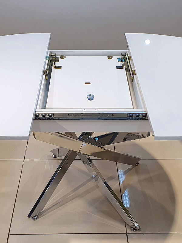 Стол обеденный KENNER R1100 Хром / Стекло белый глянец