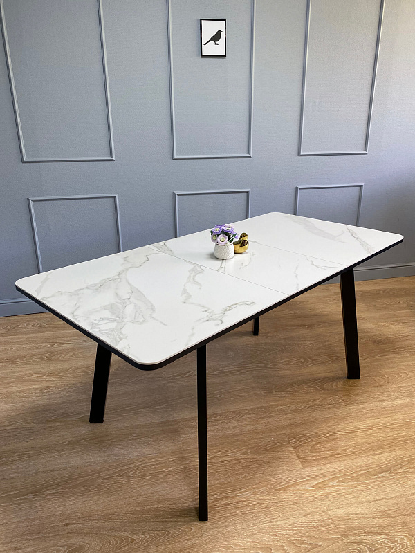 Стол обеденный Kenner AA1200 Черный / Мрамор белый