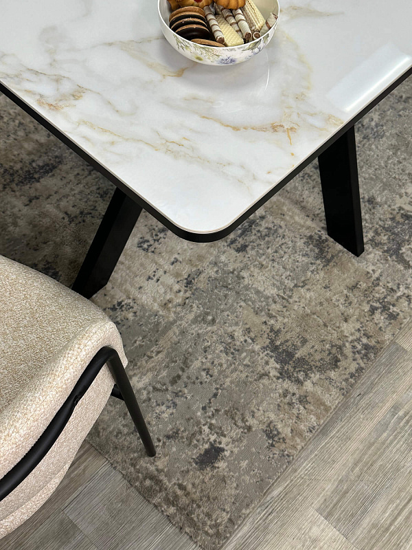 Стол обеденный Kenner DL1300 Черный / Мрамор белый глянец