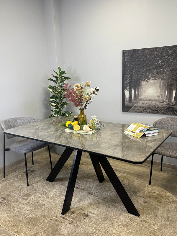 Стол обеденный Kenner DL1600 Черный / Мрамор серый глянец