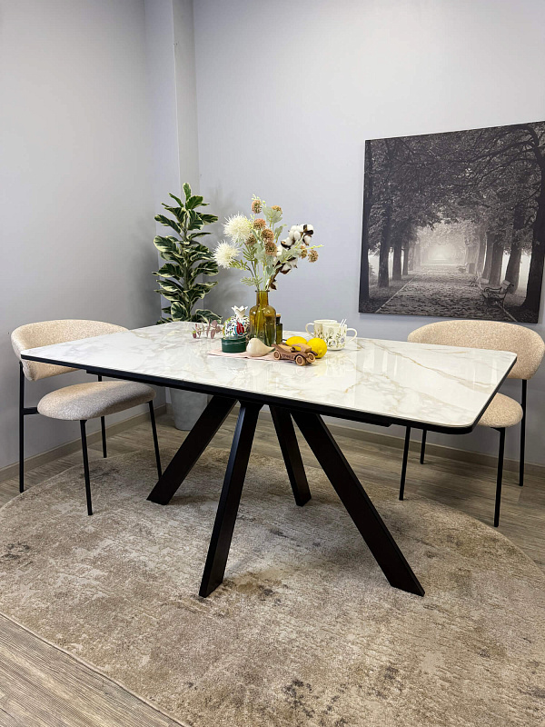 Стол обеденный Kenner DL1600 Черный / Мрамор белый глянец