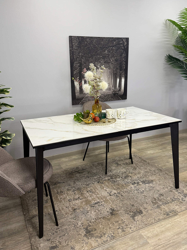Стол обеденный Kenner KR1400 Черный / Мрамор белый глянец