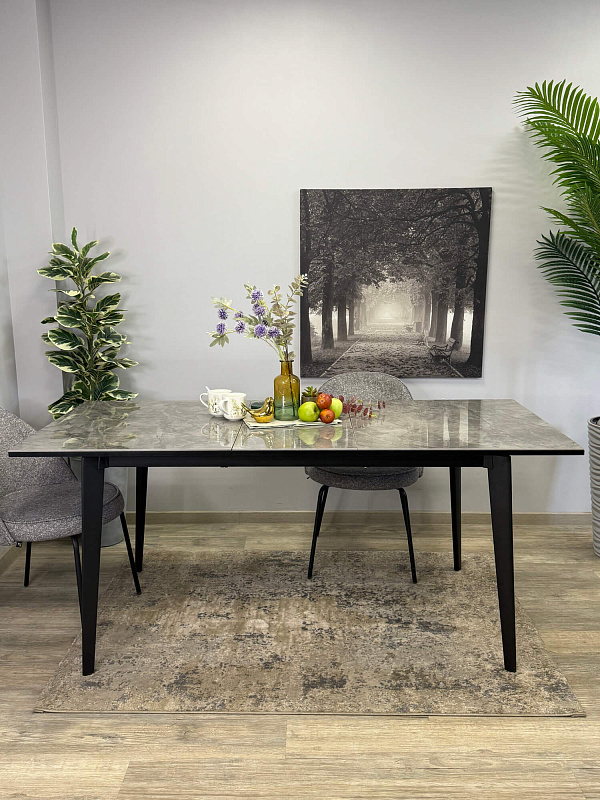 Стол обеденный Kenner KR1400 Черный / Мрамор серый глянец