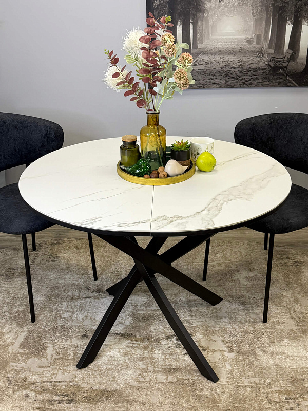 Стол обеденный Kenner R1000 Черный / Мрамор белый