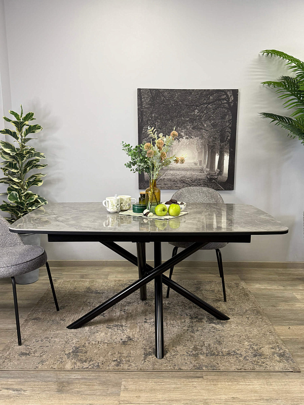 Стол обеденный Kenner DF1550 Черный / Мрамор серый глянец
