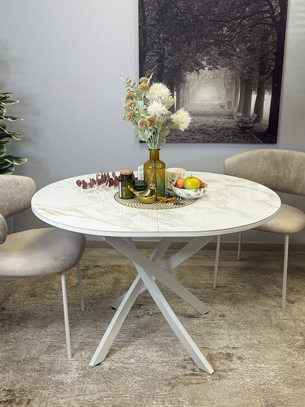 Стол обеденный Kenner R1100s Белый / Мрамор белый глянец