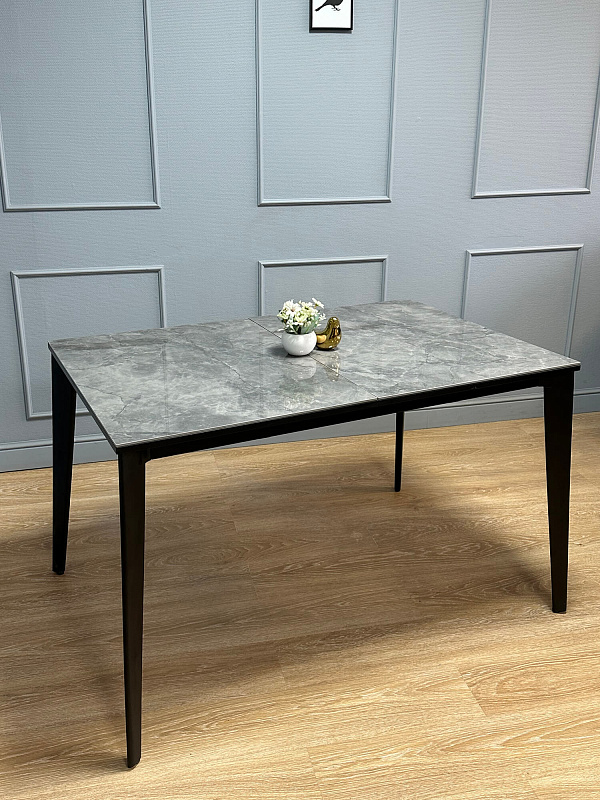 Стол обеденный Kenner KR1200 Черный / Мрамор серый глянец