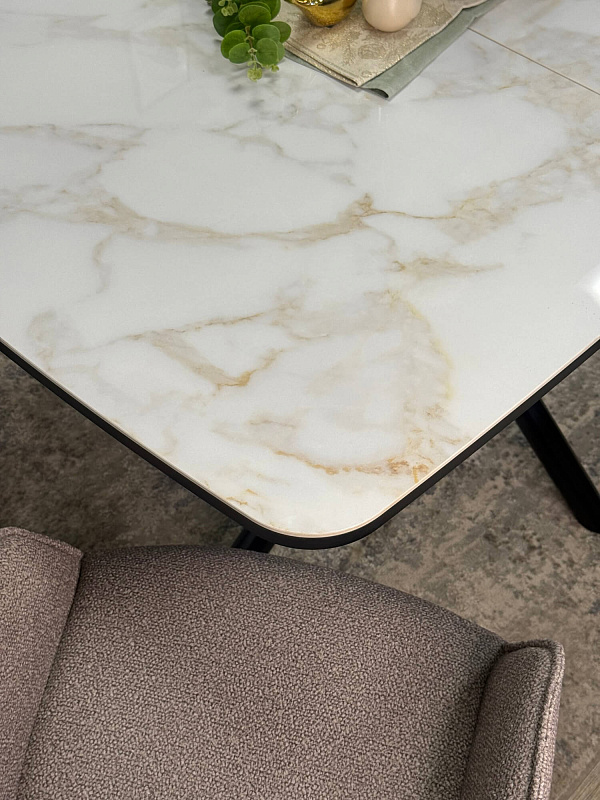 Стол обеденный Kenner DF1250 Черный / Мрамор белый глянец