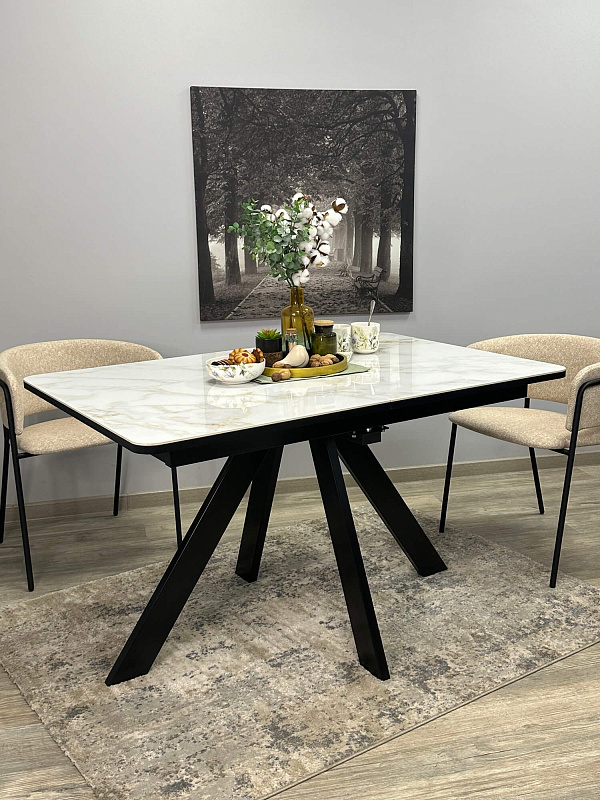 Стол обеденный Kenner DL1300 Черный / Мрамор белый глянец