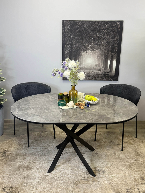 Стол обеденный Kenner R1100s Черный / Мрамор серый глянец