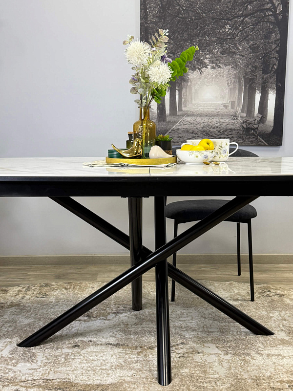 Стол обеденный Kenner DF1550 Черный / Мрамор белый глянец