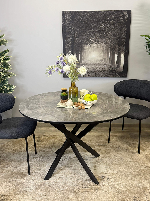 Стол обеденный Kenner R1100s Черный / Мрамор серый глянец