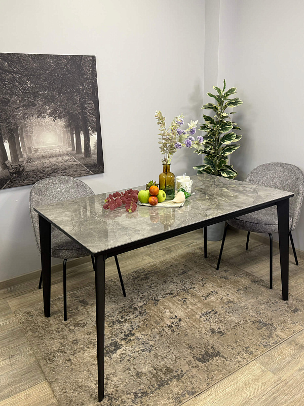 Стол обеденный Kenner KR1400 Черный / Мрамор серый глянец
