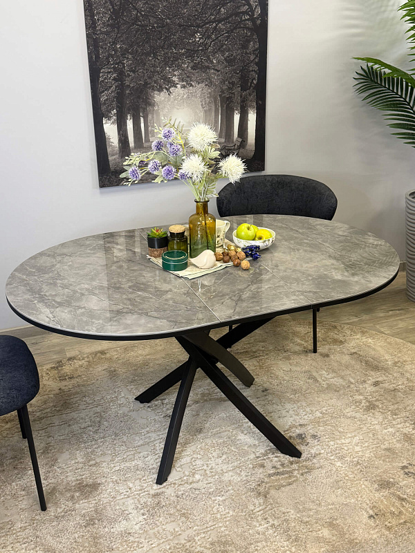 Стол обеденный Kenner R1100s Черный / Мрамор серый глянец