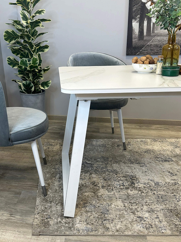 Стол обеденный Kenner AZ1200 Белый / Мрамор белый