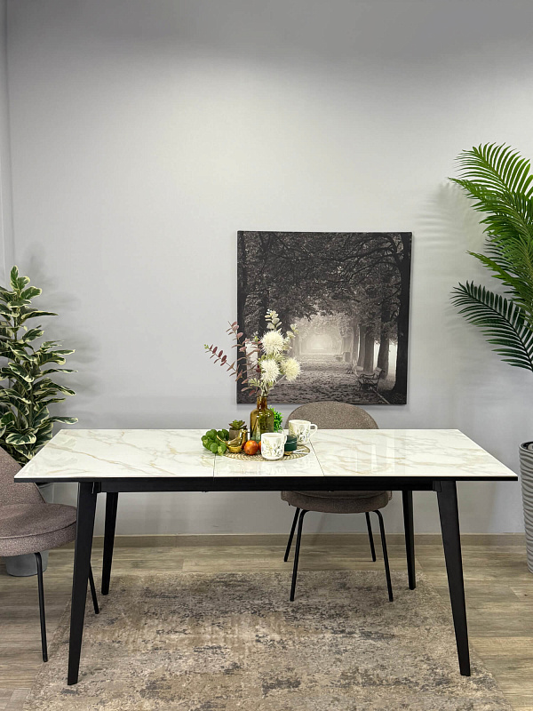 Стол обеденный Kenner KR1400 Черный / Мрамор белый глянец