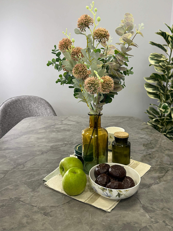 Стол обеденный Kenner DF1550 Черный / Мрамор серый глянец