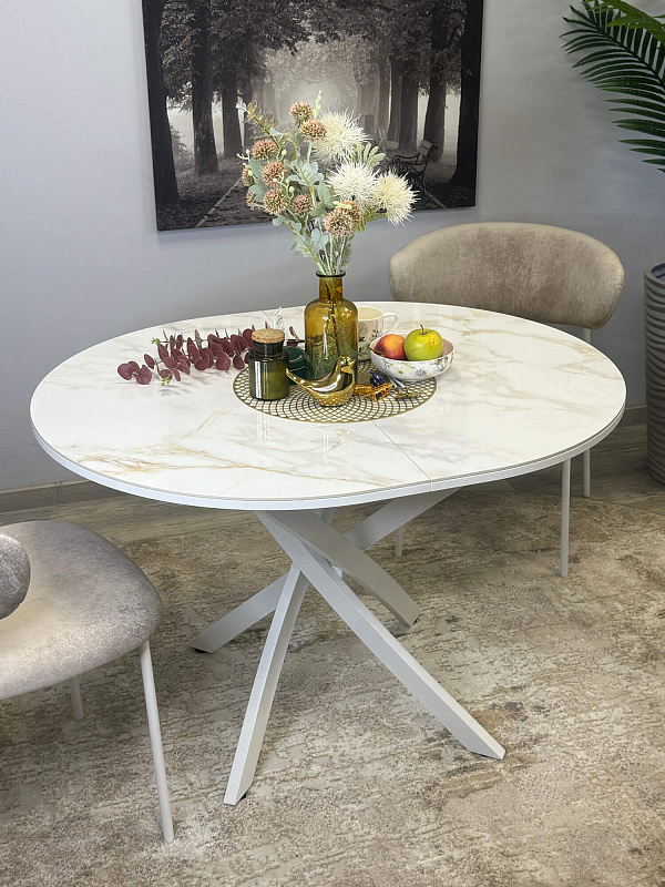 Стол обеденный Kenner R1100s Белый / Мрамор белый глянец