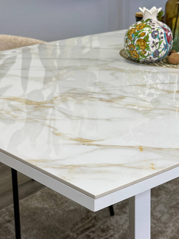 Стол обеденный Kenner SL1600 Белый / Мрамор белый глянец