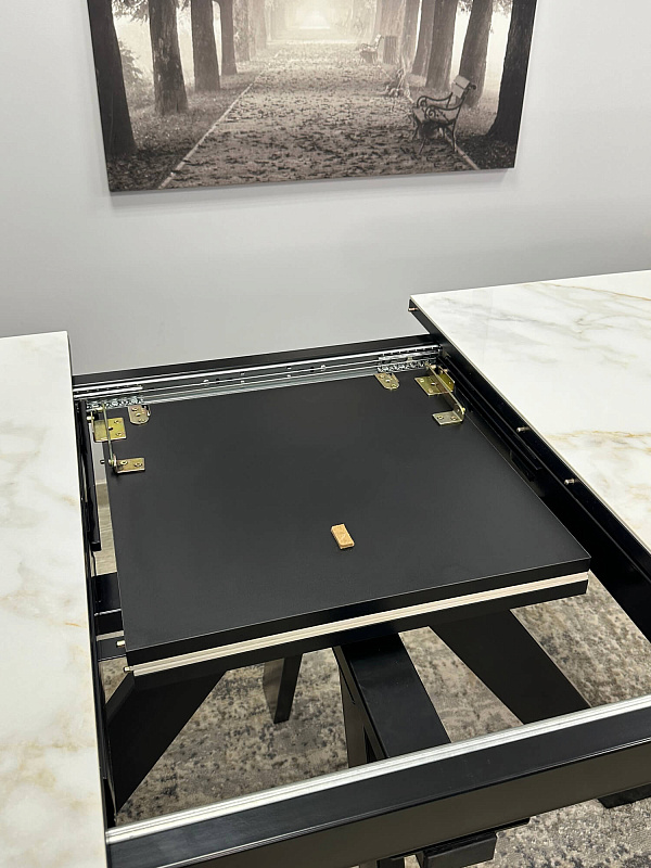 Стол обеденный Kenner DL1300 Черный / Мрамор белый глянец