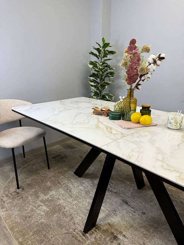 Стол обеденный Kenner DL1600 Черный / Мрамор белый глянец