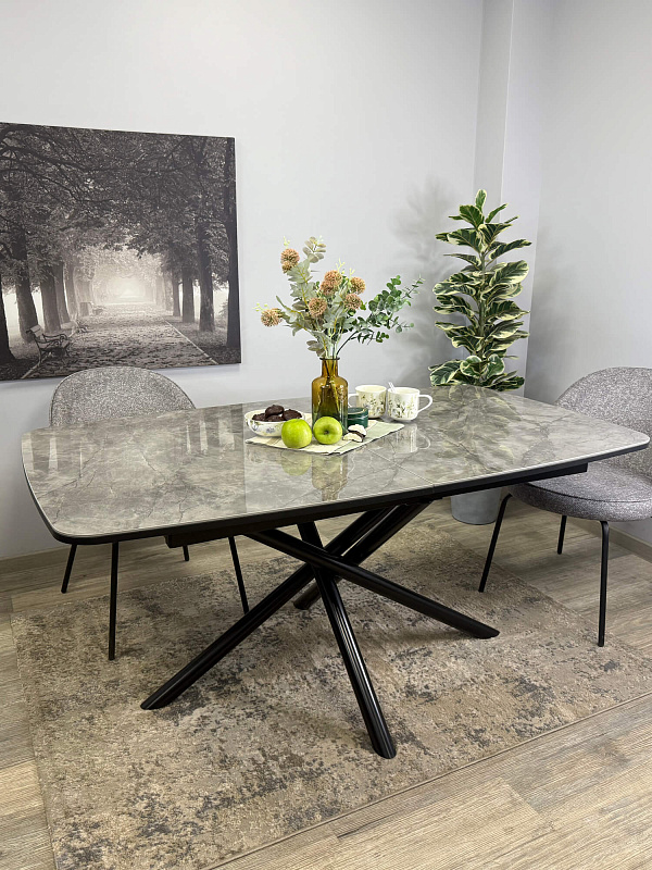 Стол обеденный Kenner DF1550 Черный / Мрамор серый глянец