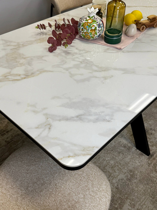 Стол обеденный Kenner DL1600 Черный / Мрамор белый глянец