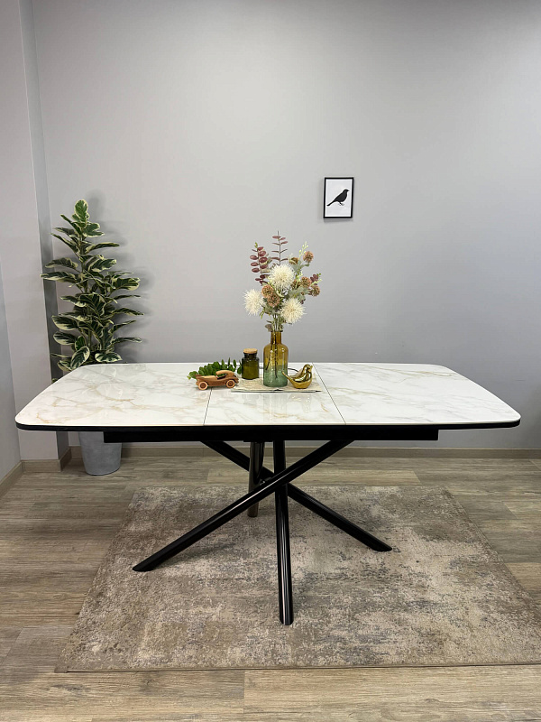 Стол обеденный Kenner DF1250 Черный / Мрамор белый глянец
