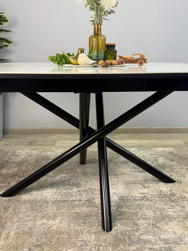 Стол обеденный Kenner DF1250 Черный / Мрамор белый глянец