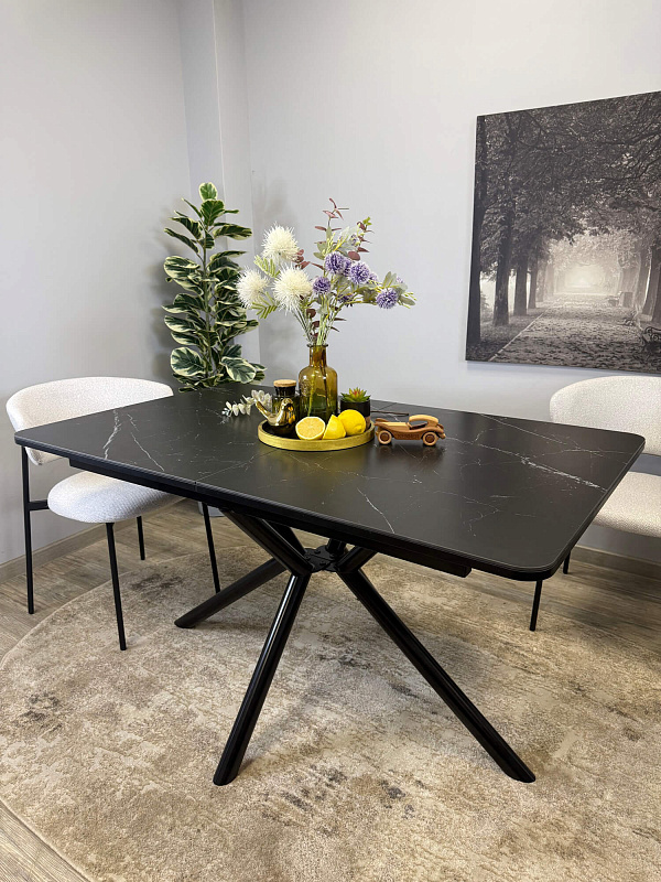 Стол обеденный Kenner DM1400 Черный / Мрамор черный