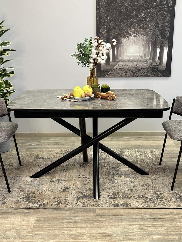 Стол обеденный Kenner DF1250 Черный / Мрамор серый глянец