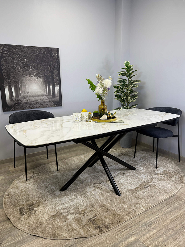 Стол обеденный Kenner DF1550 Черный / Мрамор белый глянец