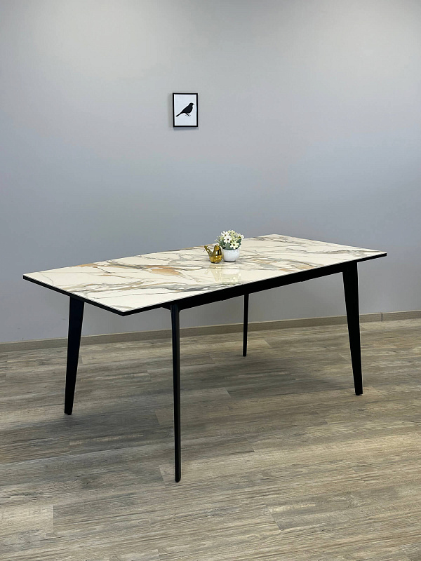 Стол обеденный Kenner KR1200 Черный / Мрамор золотой глянец