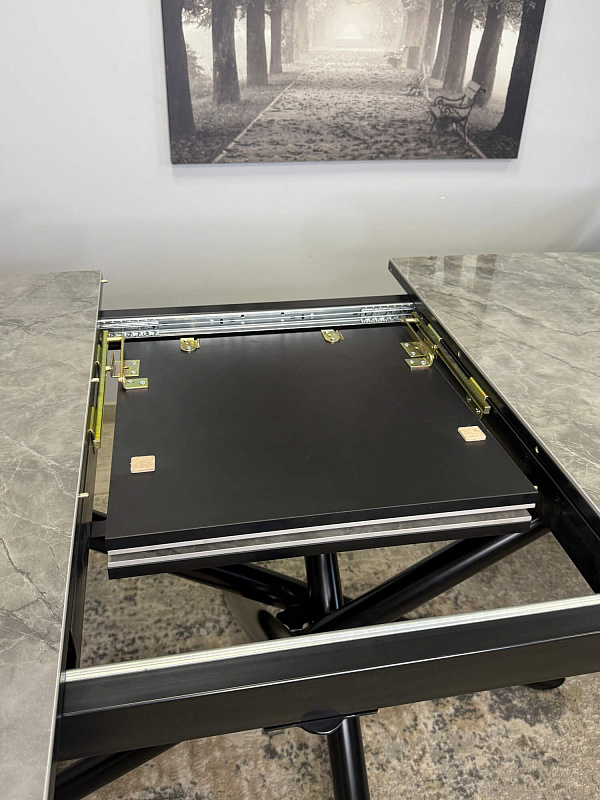 Стол обеденный Kenner DF1550 Черный / Мрамор серый глянец