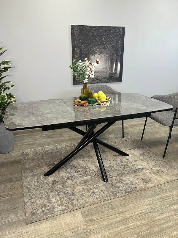 Стол обеденный Kenner DF1250 Черный / Мрамор серый глянец