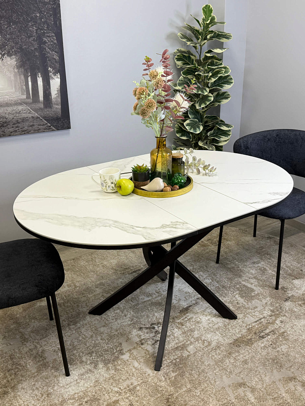 Стол обеденный Kenner R1000 Черный / Мрамор белый