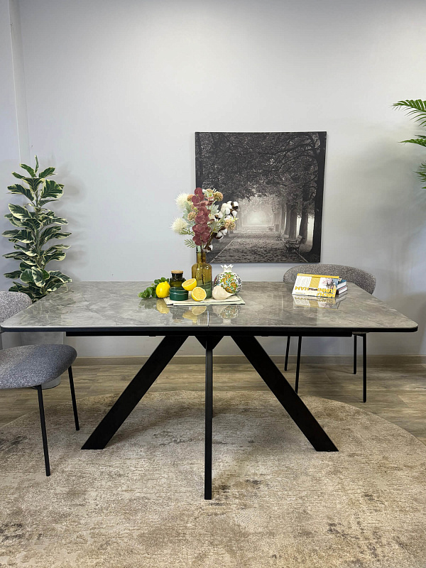 Стол обеденный Kenner DL1600 Черный / Мрамор серый глянец