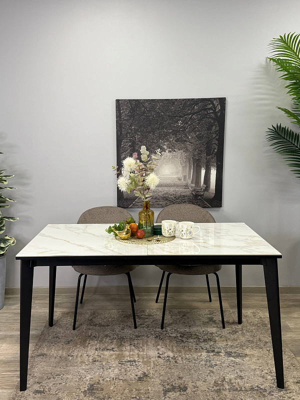 Стол обеденный Kenner KR1400 Черный / Мрамор белый глянец