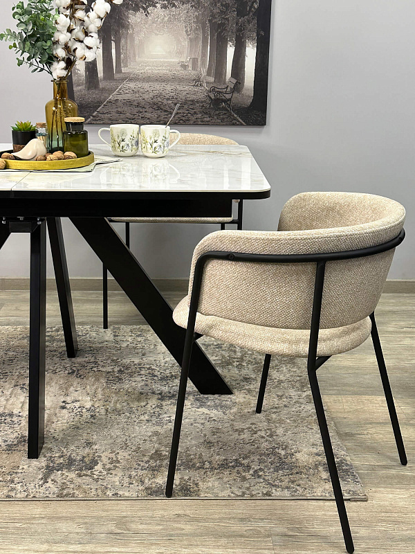 Стол обеденный Kenner DL1300 Черный / Мрамор белый глянец