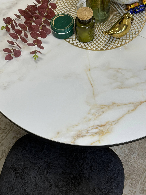 Стол обеденный Kenner R1100s Черный / Мрамор белый глянец